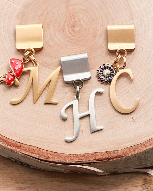 Cursive Letter Collar Charms in gold and silver by Lucky Tags